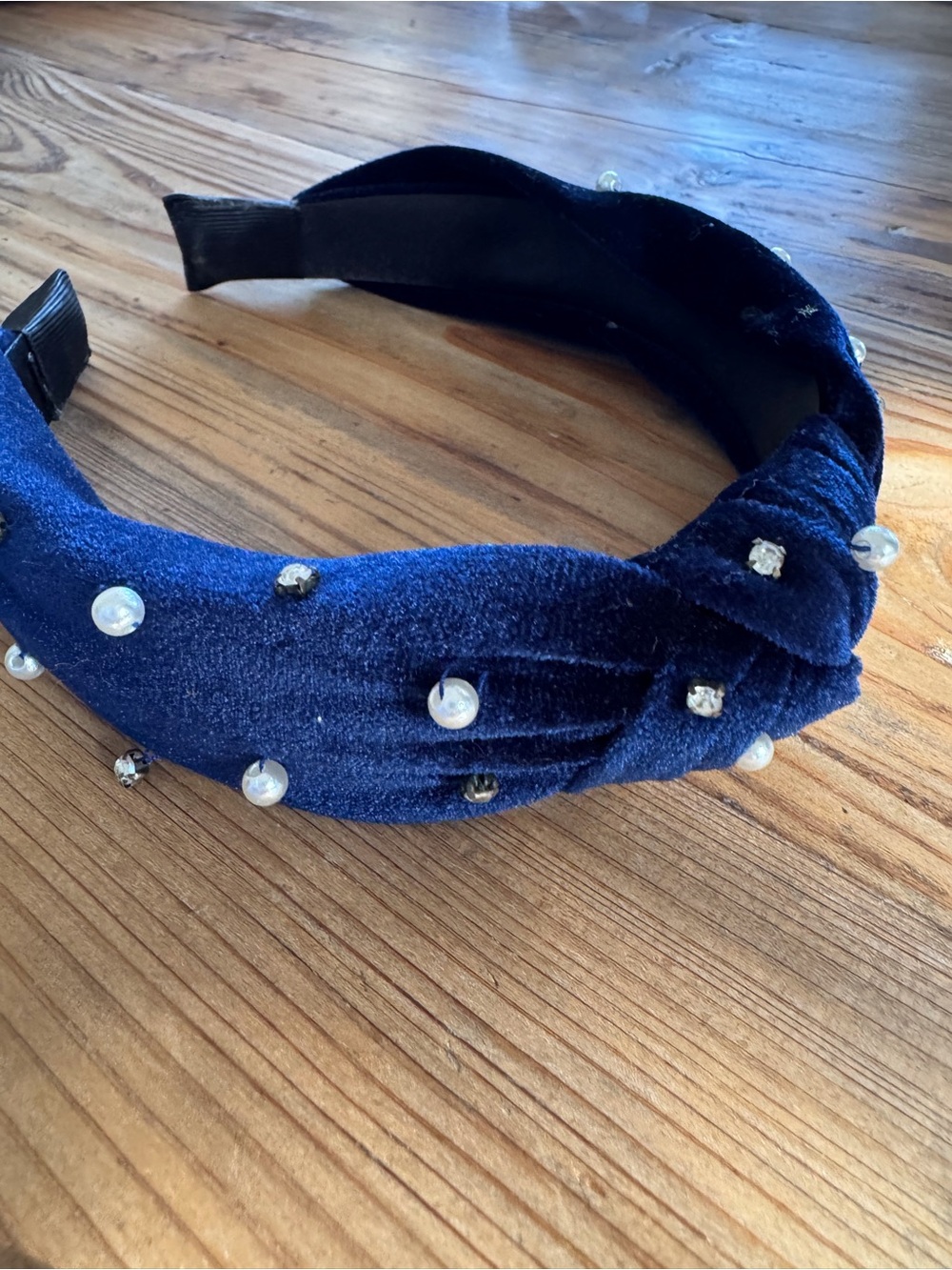 Pearl & Crystal Embellished Navy Headband